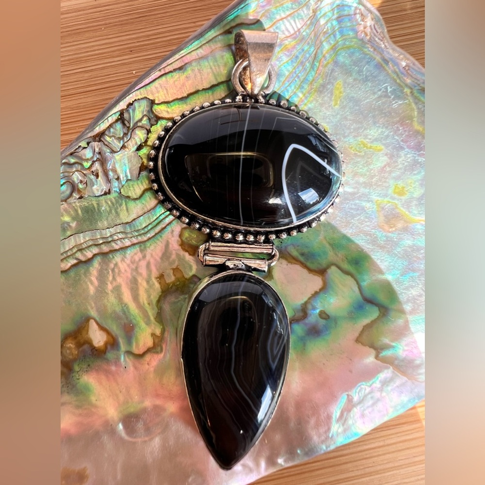 Banded Agate Silver Pendant
